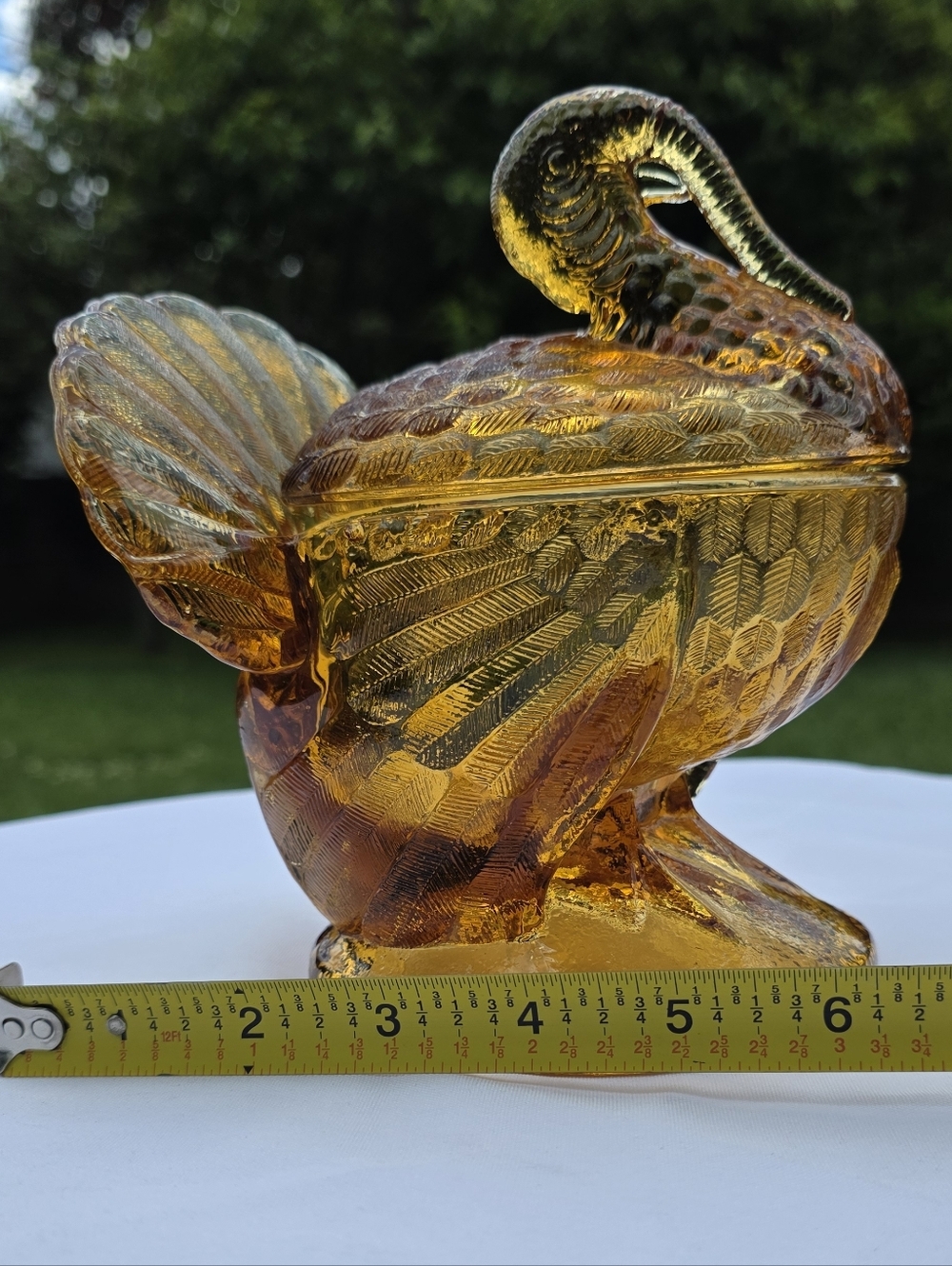 Amber Glass Turkey Covered Dish Candy Bowl / Trinket Dish - Picture 2 of 5